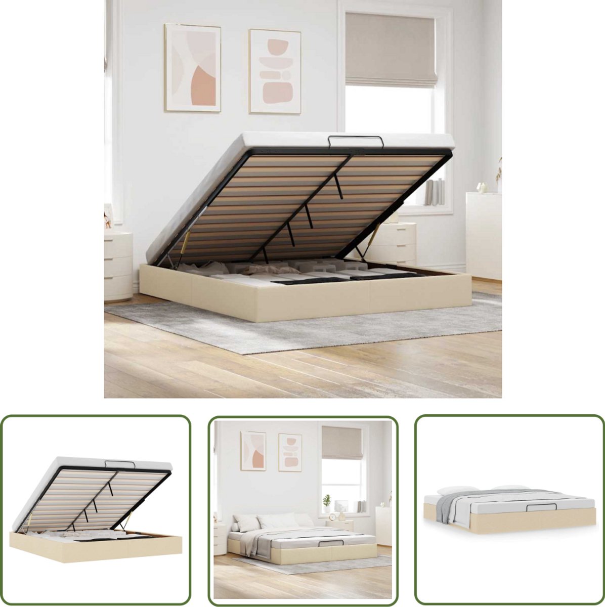 vidaXL Dynamische Sleutel - Draaibare Sleutel - Bedframe zonder matras 180x200 cm stof crèmekleurig - Gereedschapset - Mechanica Tools - Monteursgereedschap