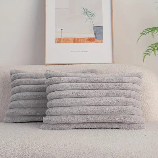 Set de 2 Coussins décoratifs 30x50 cm Gris clair | Tissu côtelé de Luxe double face | Coussins intérieurs inclus | Moelleux, doux, peluche, nounours | Ensemble de coussins décoratifs | Coussins pour canapé à l'intérieur, salon | Coussins Décoration