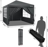 VÉLITE Partytent 3x3 – met 4 Zijwanden – Opvouwbare Easy Up Tent – 800D Waterdicht Doek – Inclusief Haringen en Touwen – Stevige Partytent voor Evenementen – 300 x 300 cm – Grijs