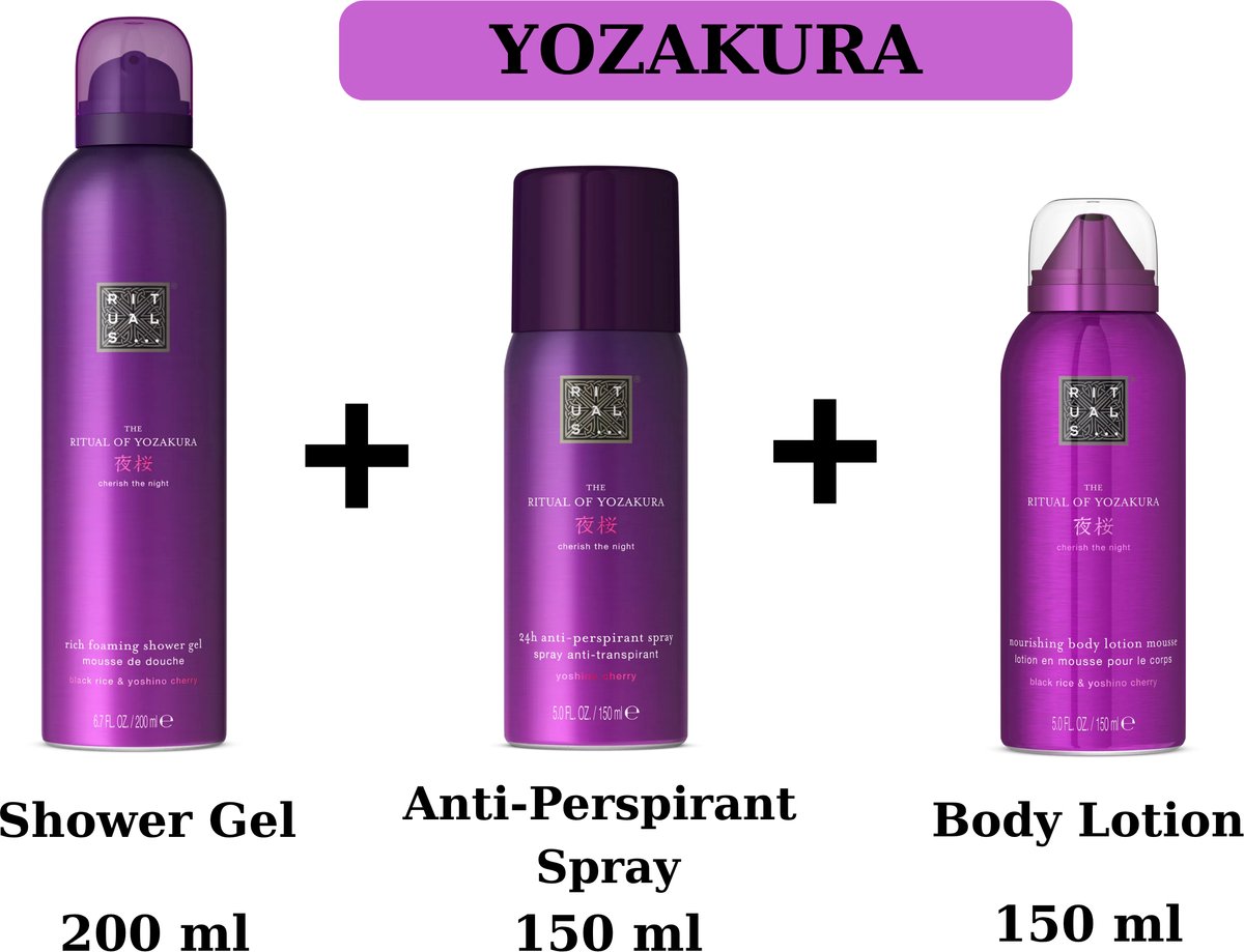 Rituals - Yozakura - Combi Set - Shower Gel 200 ml + Body Lotion Mousse 150 ml + Anti-Perspirant Spray 150 ml - Doucheschuim - Douchegel