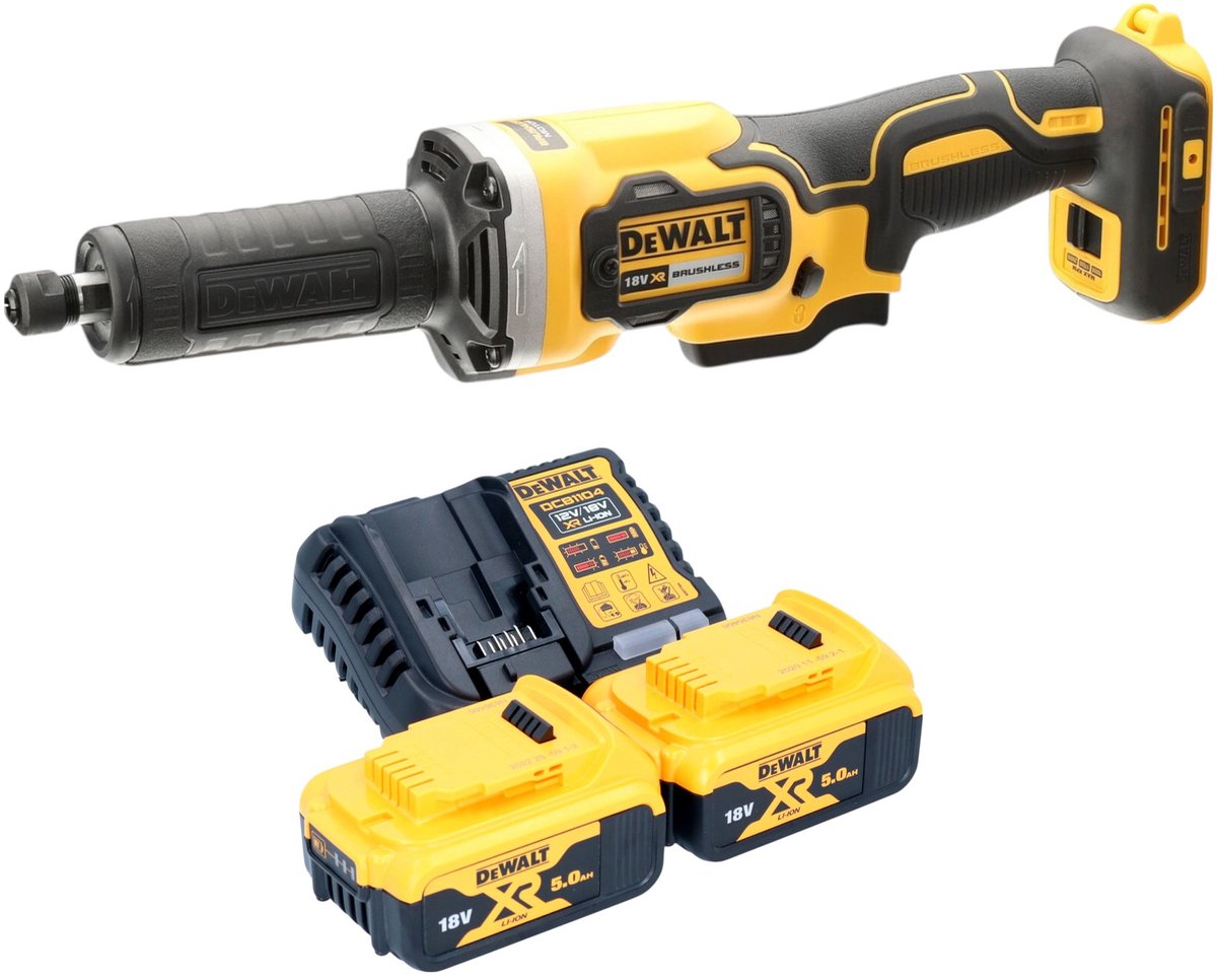 DeWalt DCG 426 P2 accuslijpmachine 18 V borstelloos + 2x accu 5.0 Ah + lader