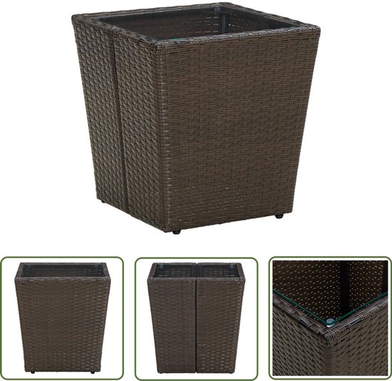 vidaXL Buitentafel - Salontafel - Salontafel 41,5x41,5x44 cm poly rattan en gehard glas bruin - Ratan Tafel - Kunststof Tafel - Balkonmeubilair