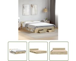 vidaXL Houten Bed - Bed Frame - Bedframe met lades bewerkt hout sonoma eikenkleurig 160x200 cm - Sonoma Eiken - Tweepersoons Bed - Bed Met Lade