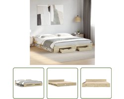 vidaXL Houten Bed - Bedframe - Bedframe met lades bewerkt hout sonoma eikenkleurig 180x200 cm - Sonomapine Bed - Tweepersoonsbed - Boxspring Bed