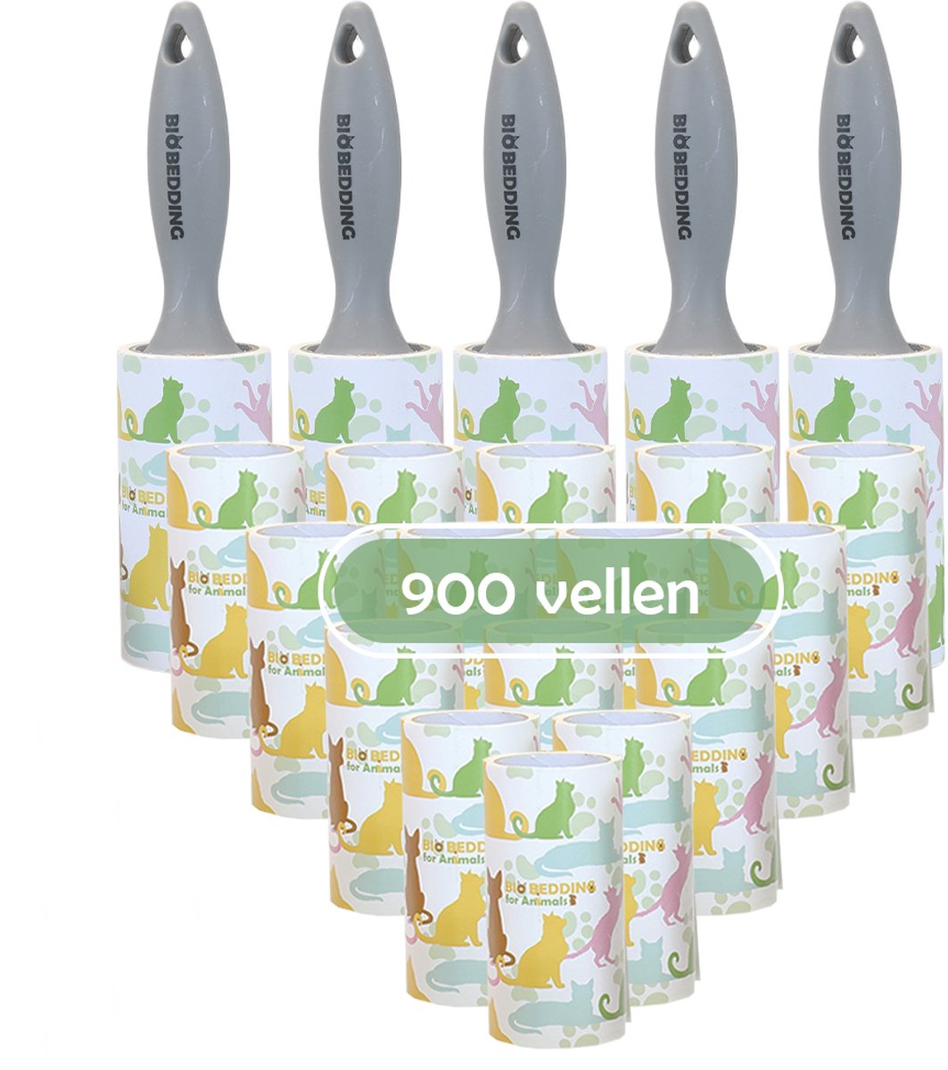 Kleefroller Grijs – 900 Vellen | Pluizenroller – Kledingroller – Lintroller – Haarverwijderaar – Voor Kattenharen, Hondenharen, Stof en Pluisjes – Plakroller – Navulbaar