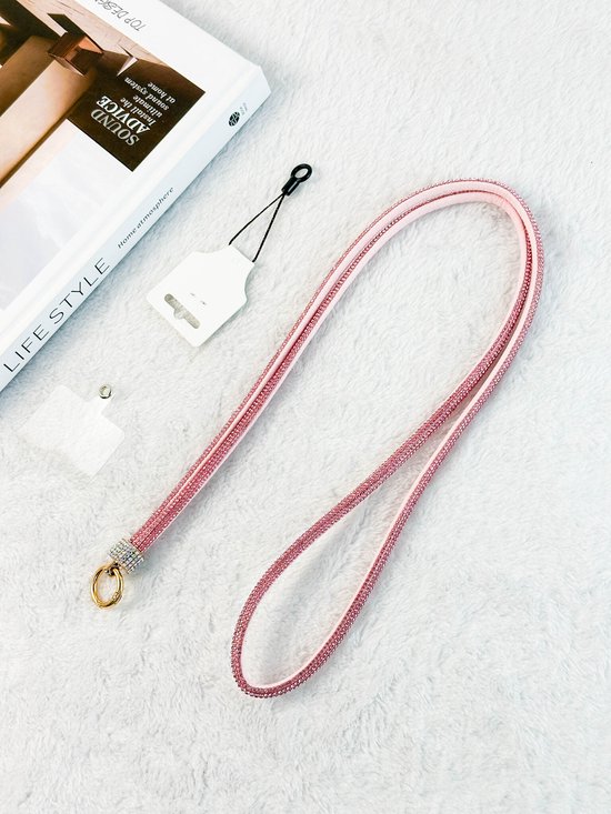 Ntech Phone Cord Crystal Pink - Chaîne de téléphone réglable 1,2 m - Cordon universel adapté pour Samsung, iPhone, Moto, LG, Xiaomi, Phone