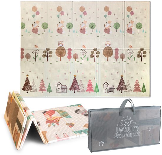 Latium - Dubbelzijdige Speelmat voor Baby Foam en Opvouwbaar inclusief Opbergtas - 200 x 150 x 1.5 cm - Voor Binnen en Buiten - Speelkleed - Speeltapijt
