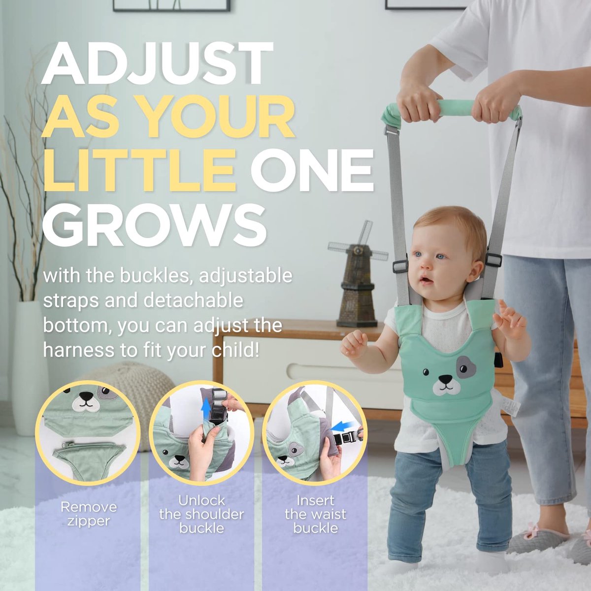 Baby Walker Assistant - Loopstoel Babywalker - Loopwagen - Loopstoel - Baby Walker - Leren Lopen - Baby Assistent - Peuter Harnas - Alternatief Loopwagen - Baby Loopstoeltje - groen – foto 3