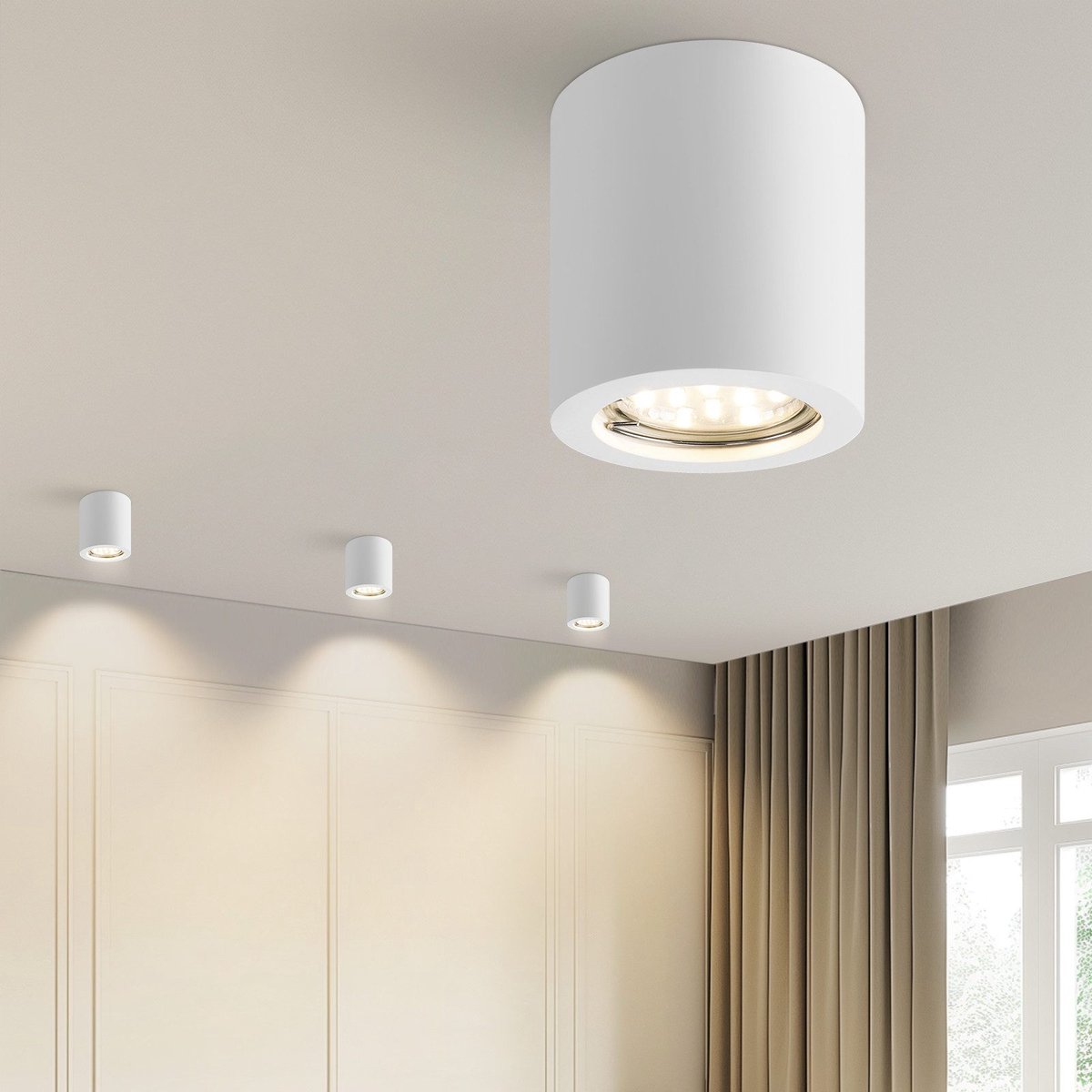 NETTLIFE Plafondlamp – Wit - GU10 Fitting - 1-Lichts - met Gips Lampkap - cilinder - Moderne Opbouwspot - voor Gang | Slaapkamer | Woonkamer – Zonder Lichtborn - Max.40W