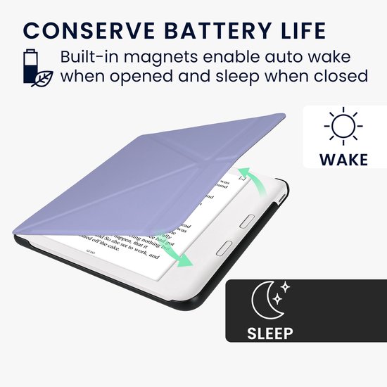 kwmobile e-reader hoesje geschikt voor Kobo Libra Colour hoes - Ereader flip case met standaard - E reader cover van kunstleer - In lavendel van Merkloos — afbeelding 5