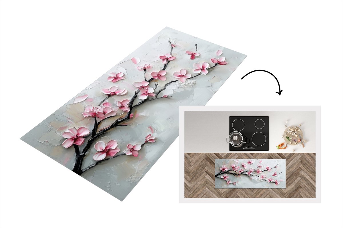 KitchenYeah Keukenloper 120x50 cm - Keukenmat vinyl Bloesem - Kunstzinnig - Roze - Sakura - Keukenmatten loper - Keuken vloerkleed tapijt