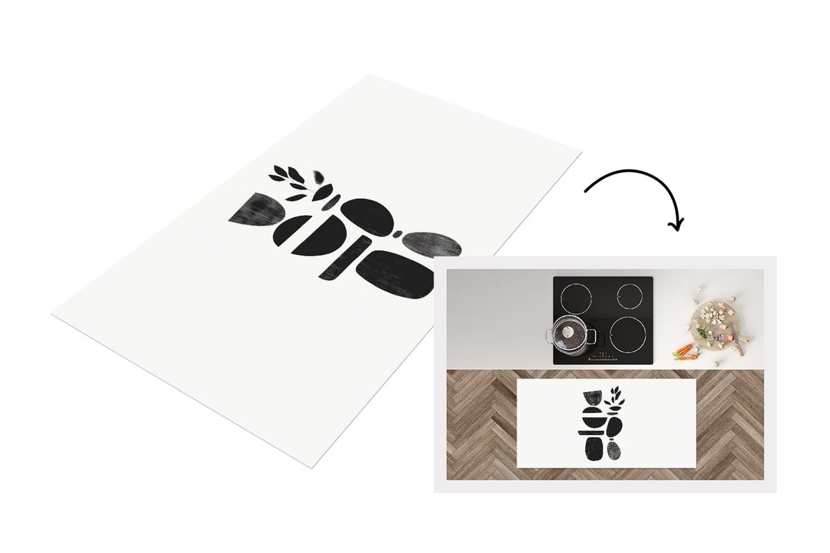 KitchenYeah Keukenloper 120x60 cm - Keukenmat vinyl Japandi - Zwart - Abstract - Keukenmatten loper - Keuken vloerkleed tapijt Figuren