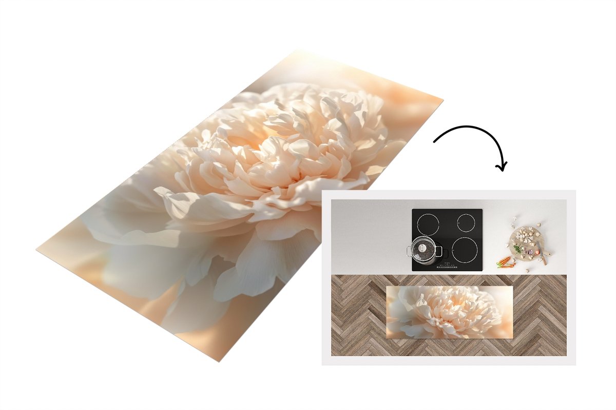 KitchenYeah Keukenloper 120x50 cm - Keukenmat vinyl Close up - Pioenroos - Lichtroze - Keukenmatten loper - Keuken vloerkleed tapijt