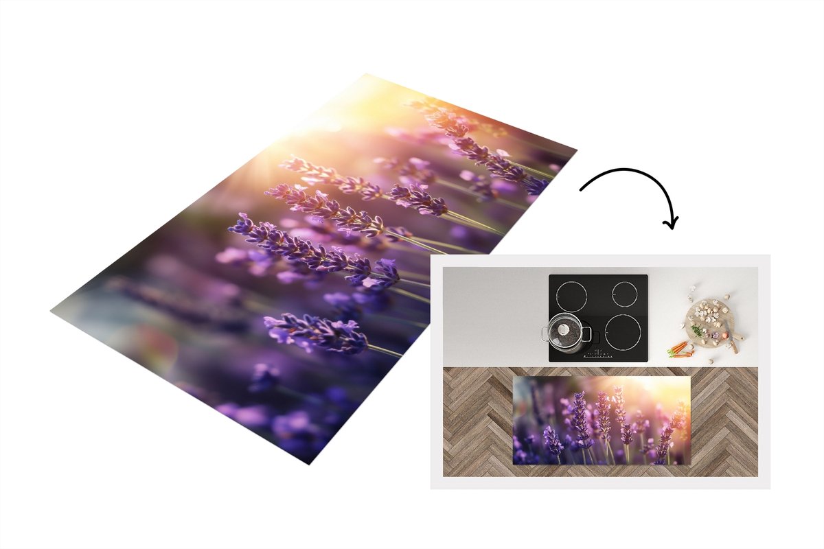 KitchenYeah Keukenloper 120x60 cm - Keukenmat vinyl Lavendelbloemen - Paars - Zonlicht - Keukenmatten loper - Keuken vloerkleed tapijt