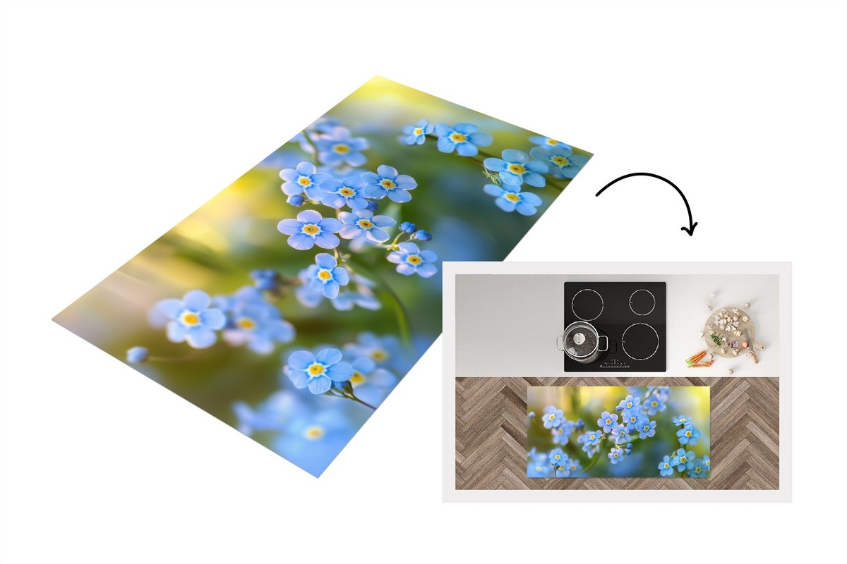 KitchenYeah Keukenloper - Keukenmat vinyl Bloemetjes - Blauw - Vergeet mij nietjes - Keukenmatten loper - Keuken vloerkleed tapijt, foto 2