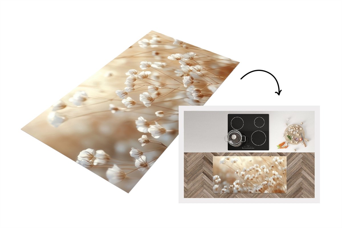 Keukenloper 120x60 cm - Keukenmat vinyl Wilde - Bloemen - Wit - Keukenmatten loper - Keuke