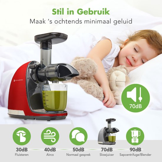 KitchenBrothers Slowjuicer - Juicer - Groenten en Fruitpers - 700ml - Met Pulpreservoir - Juice Maker - Rood van KitchenBrothers — afbeelding 5