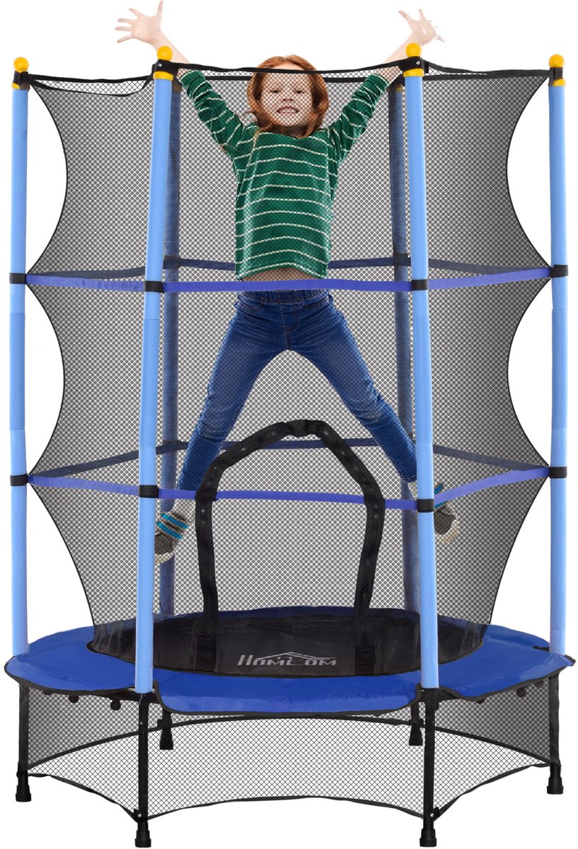 HOMCOM-Kinder Trampoline-Stahl, Kunststoff-140L x 140B x 190H cm-Blau van Homcom