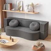 Elemango opvouwbare slaapbank 2-persoons - 1 opvouwbare slaapbank met kussen, schuimmatras met hoge dichtheid, multifunctionele lounge slaapbank, woon/slaapkamer/slaapzaal, grijs