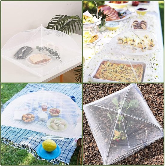 Vliegenkap - 3 stuks - 32 × 32 cm - Vliegenhoes - Opvouwbaar - Voedselhoezen - vliegenhoezen - Pop-up Paraplu Nettent - Insectenbescherming - Herbruikbaar - Geschikt voor Buiten, Camping, Picknick, BBQ - Wit — afbeelding 5