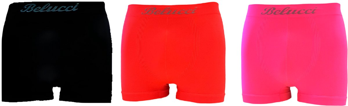 Belucci heren boxershorts 3-pack zwart-rood-rose maat XL/XXL