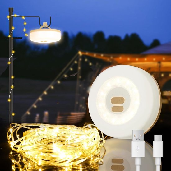 Camping Lamp - Camping Lichtsnoer 10 Meter - Oprolbaar - Kampeerlamp - Waterproof Ipx4 - Oplaadbaar - Tentlamp - Lichtsnoer - Lampjes - Lampenslinger - Campinglamp Oplaadbaar Met USB C van Camping — afbeelding 4