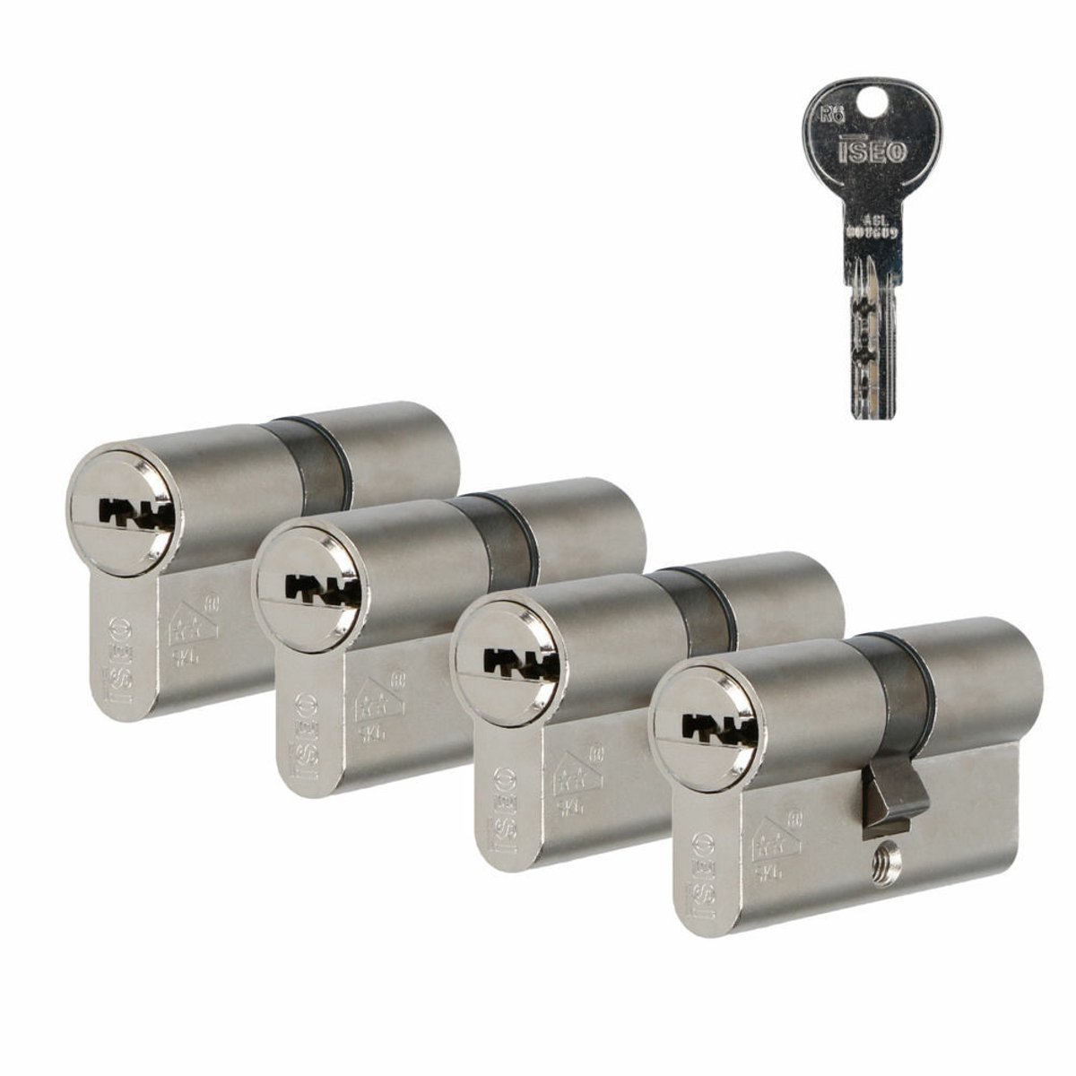Dubbele cilinder - Vernikkeld - Messing - Iseo - Iseo R6 veiligheidsprofielSKG**- Messing mat vernikkeld dubbele 30/30 - set van 4
