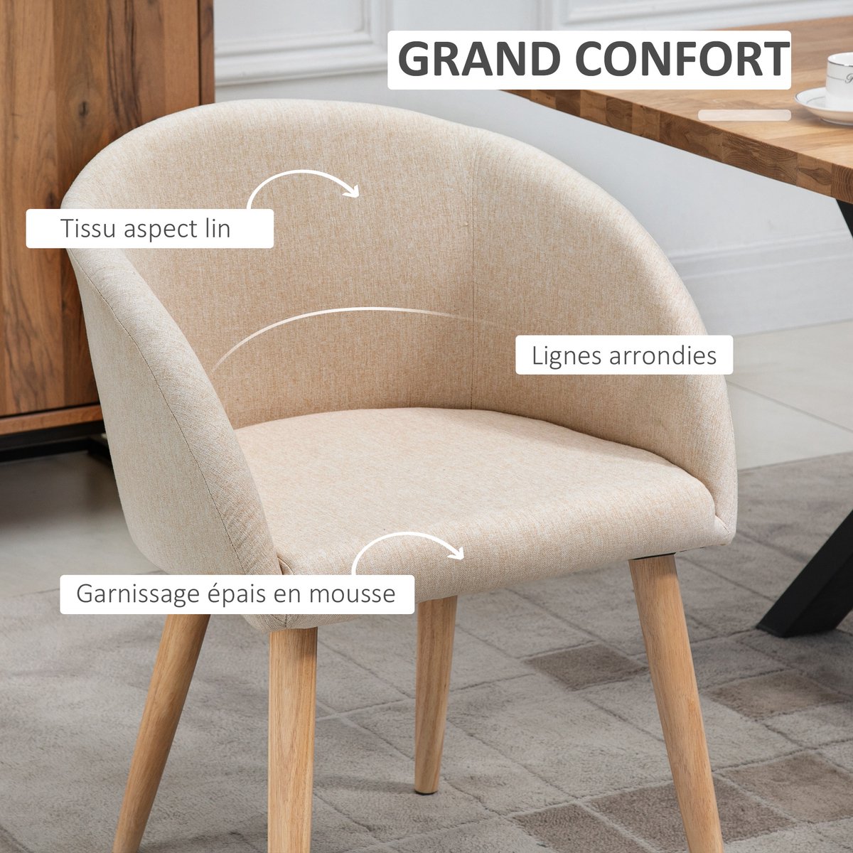 HOMCOM-Eetkamerstoel-Schuim-55x56x74cm-Beige