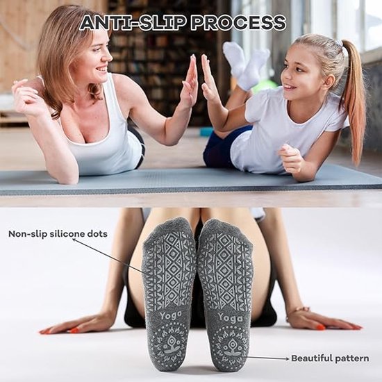 3 paar yogasokken - Pilatessokken - antislipsokken - sportsokken - balletsokken - voor yogapaal Pilates dans - zwart, donkergrijs en roze van Merkloos — afbeelding 5