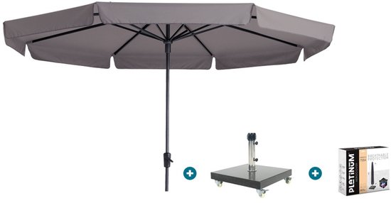 Parasol de Luxe Madison Syros Ø350 cm - Taupe avec base et housse Granada