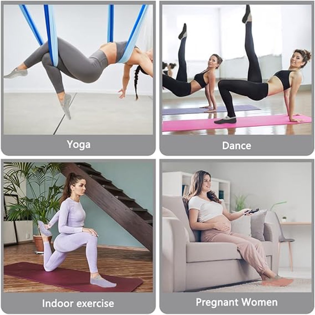 4 paar antislip yogasokken voor dames, Pilates en dansen