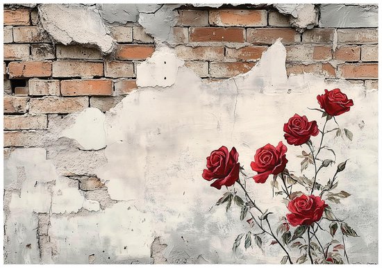 WALLARENA - Fotobehang - 300x210 cm - Fototapete met onderkant, bloemen en pleister voor slaapkamer en salon van vliesbehang