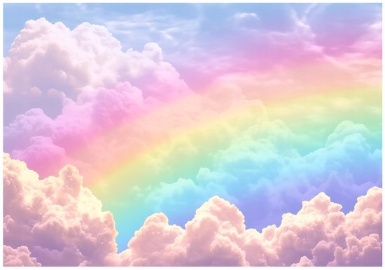 WALLARENA - Fotobehang - 300x210 cm - fotobehang voor kinderen met een regenboog en wolken, ideaal voor de kinderkamer