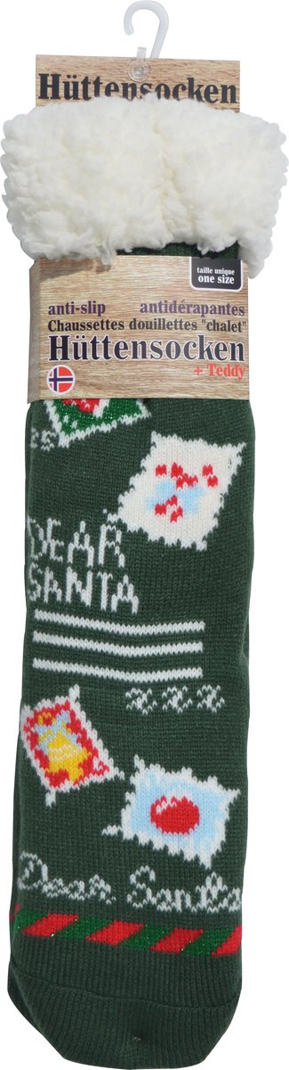 Kerst sokken - Happy Holidays - warme huttensocken mét anti slip - onze size - groen