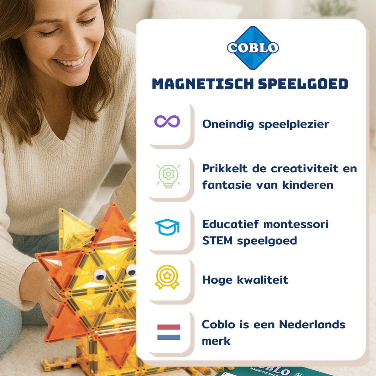 Coblo – Magnetic Tiles Bouwkaarten – 32 stuks – Uitbreiding voor magnetische tegels – Montessori speelgoed– Magnetisch speelgoed – Vanaf 3 jaar — afbeelding 4