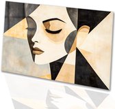 Modern geometrisch vrouwenportret - Portret glazen schilderijen - Schilderij vrouw - Kubisme - Acrylglas schilderijen - Slaapkamer accessoires - Glasschilderij 150x100 cm