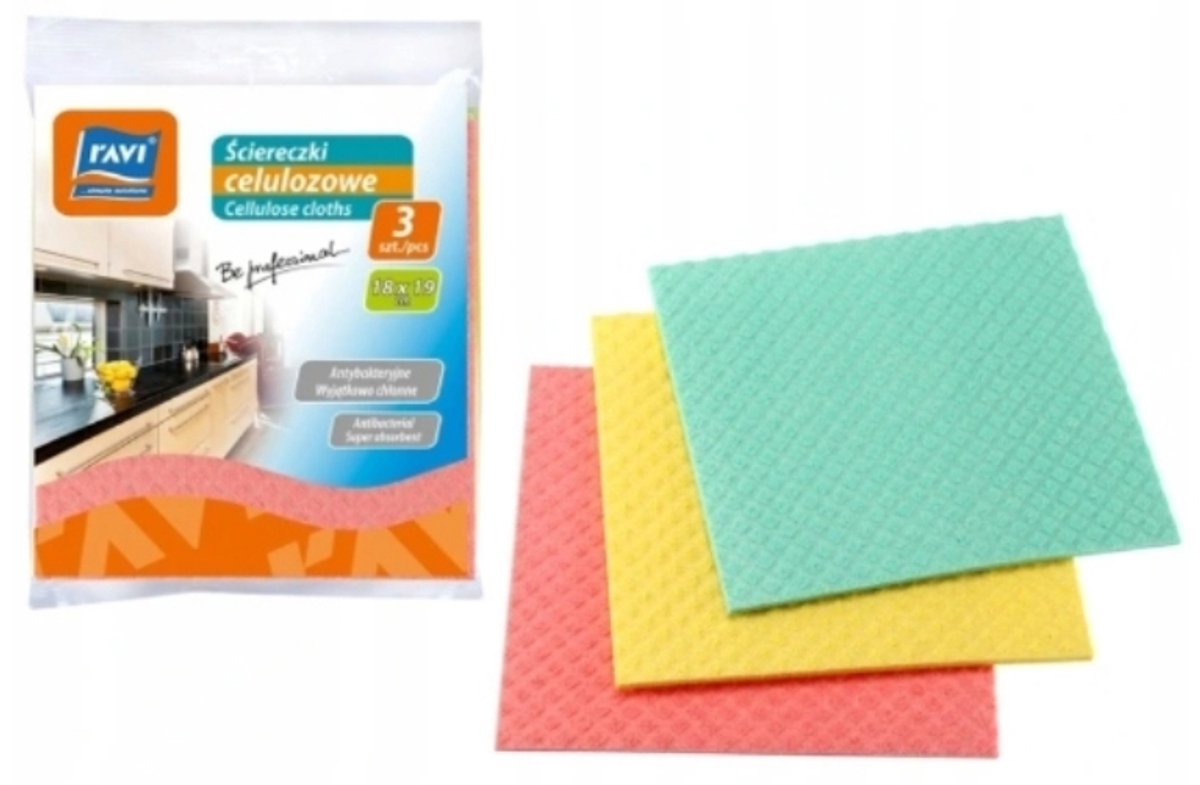 RAVI Serie - Celstofdoeken - 18x19cm - Antibacterieel - 3 Stuks