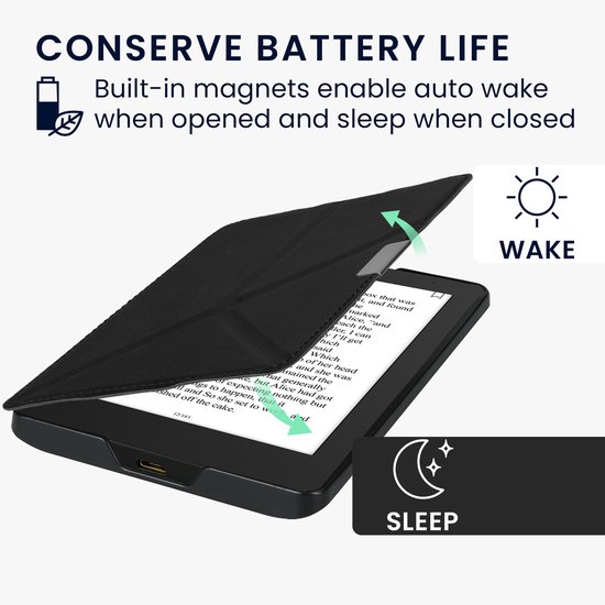 kwmobile e-reader hoesje geschikt voor Kobo Aura Edition 2 hoes - Ereader flip case met standaard - E reader cover van kunstleer - In zwart van Merkloos — afbeelding 2