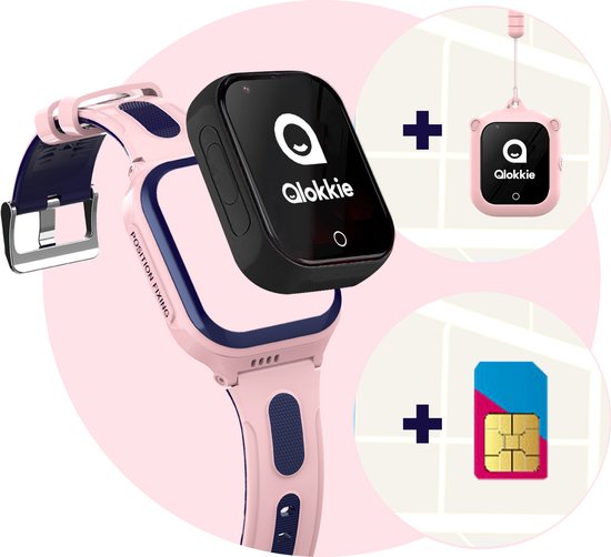 Qlokkie Kiddo GO PLUS - GPS Horloge kind - GPS Tracker kind - Videobellen - Veiligheidsgebied instellen - SOS Alarmfuncties - Smartwatch kinderen - Inclusief simkaart en mobiele app - Roze