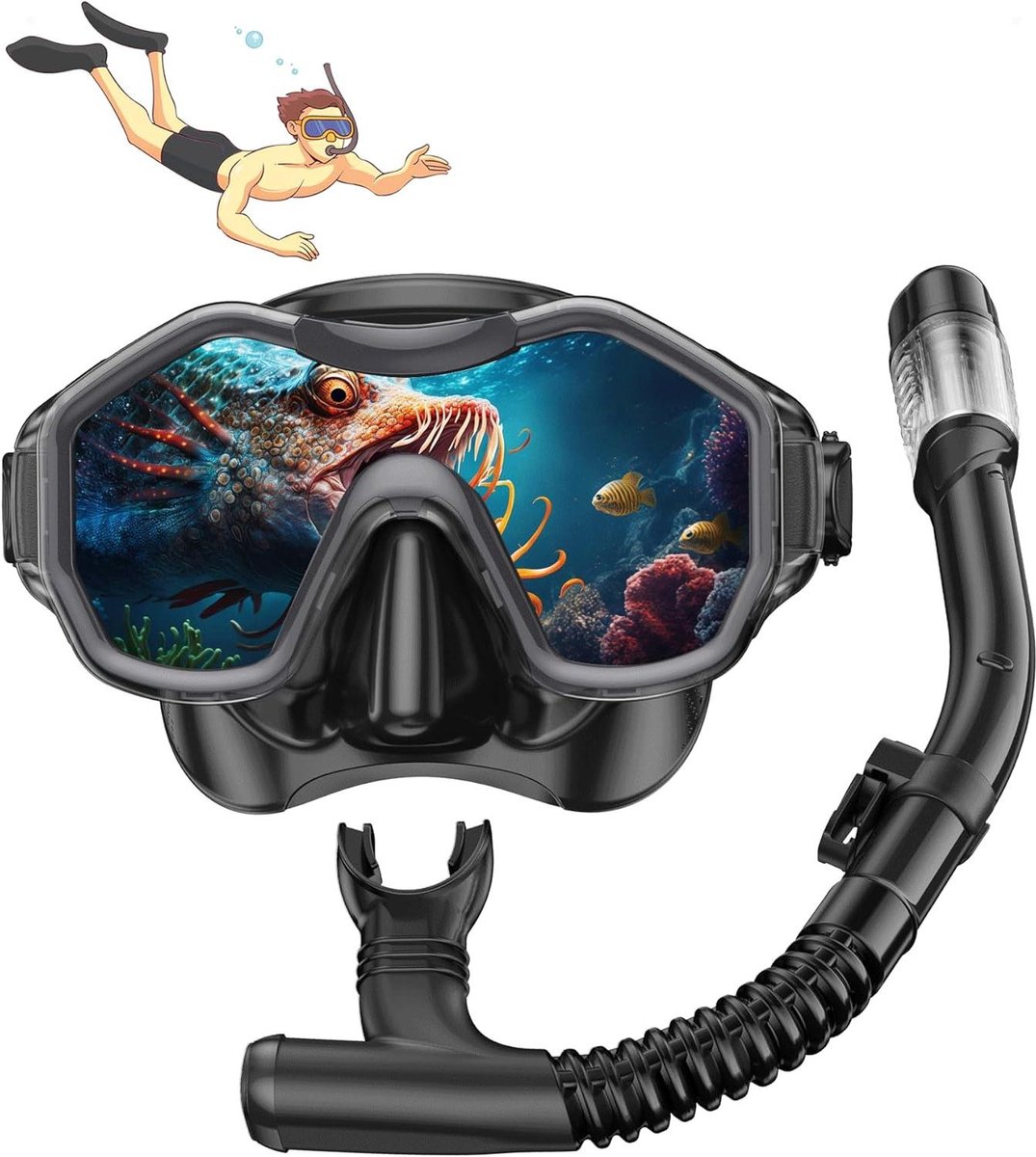 Snorkelmasker voor volwassenen met breed gezichtsmasker en snorkel - ideaal voor zwemmen en duiken