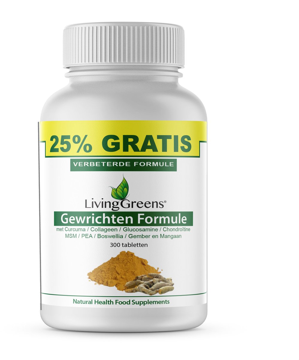 Bol.com LivingGreens-Gewrichten formule-240+60 GRATIS tabletten gratis-Curcuma en Collageen-Chondroitine-Glucosamine-MSM-Collage... aanbieding