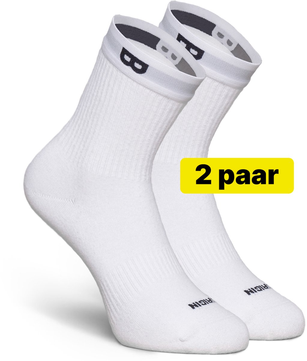 Plan B Sokken Heren en Dames Wit - 2 Paar - 35-38 - Crew Sportsokken - Hoge sokken - Werksokken - Socks - Sok met Onderbroekenband die niet Afzakt