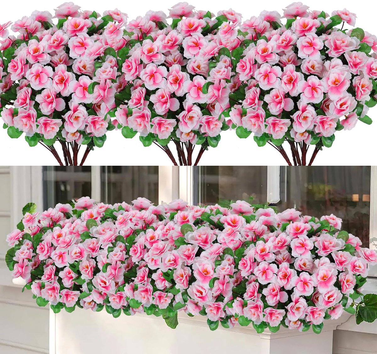 Ibenzoa Kunstbloemen Set van 8 Bundels voor Binnen en Buiten, UV-bestendig en Onderhoudsvrij Roze