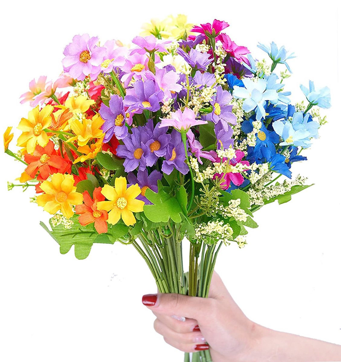Ibenzoa Kunstbloemen Set van 6 Bundels Voor Binnen en Buiten Decoratie met Realistische Chrysanten kleurrijk