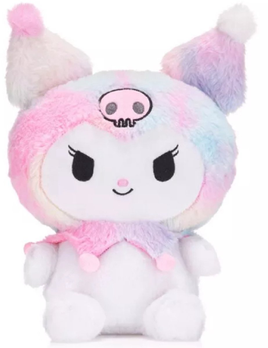 Kuromi (Regenboog) Hello Kitty Fluffy Pluche Knuffel 30 cm - Speelgoed Knuffels voor Kinderen Meisjes - Kat Cat Kitten Plush Toy