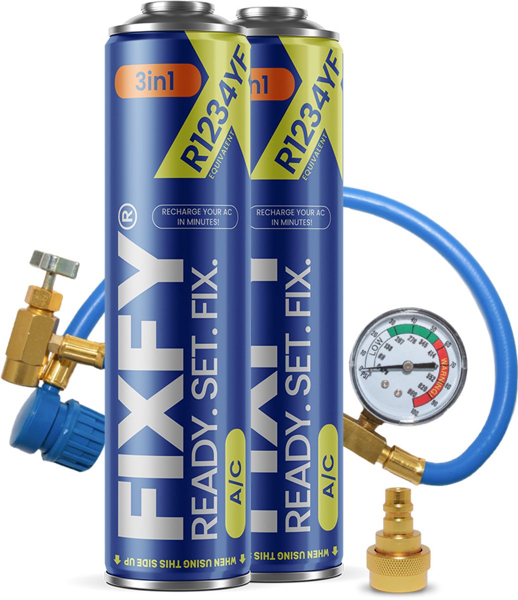 FIXFY 3in1 500ml airconditioning navulset - 2x GROTE BUS + Slang + R1234yf Adapter