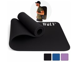 Tapis de yoga WOLV Extra épais et long – Tapis de fitness antidérapant 1,5 cm en NBR – Tapis de sport confortable 192 x 63 cm – Zwart – Pour le Yoga et la salle de sport à Home