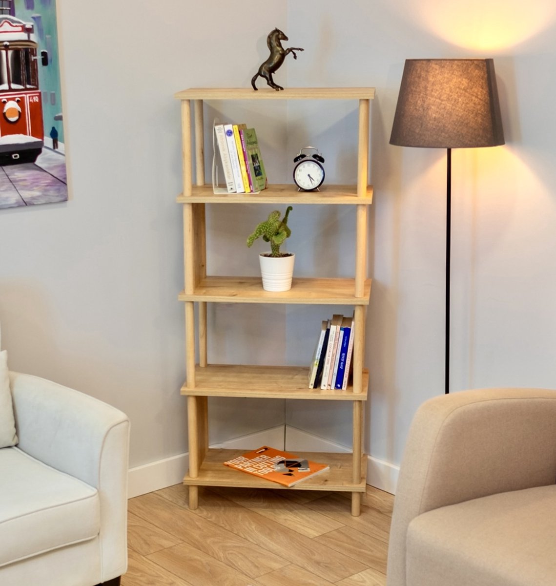 City of Wood Moderne houten boekenkast met vijf planken – perfect voor de woonkamer of het kantoor - Beige