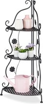 Plantenrek hoek 3 etages voor binnen & buiten metaal HxBxD: 825 x 31 x 31 cm retro bloemenrek zwart by Relaxdays