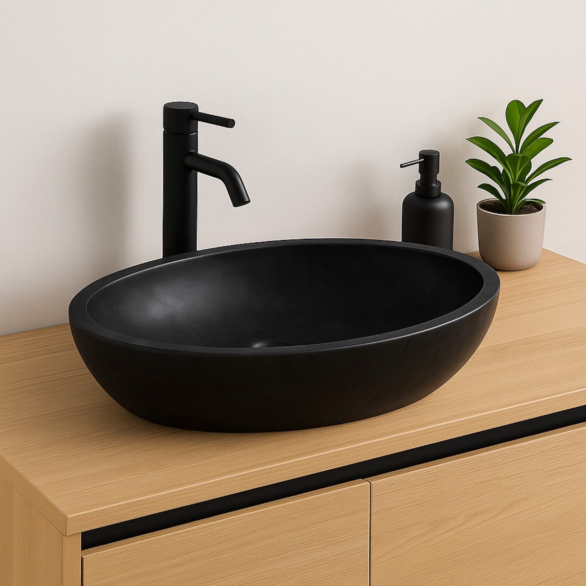 Lendo Online Wastafel ovaal 60x40x12 cm Marmer - natuursteen zwart - wasbak voor badkamer en toilet - spoelbak - waskom - unieke vorm en kleur!